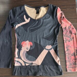 Custo Barcelona Black and Pink Graphic Long Sleeve Tee